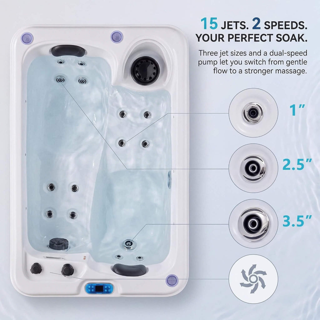 2-Person Outdoor Hot Tub With 15 Hydro Jets And LED Lights (SAK15849)  - Saksby Wholesale - Jets And Speed Details