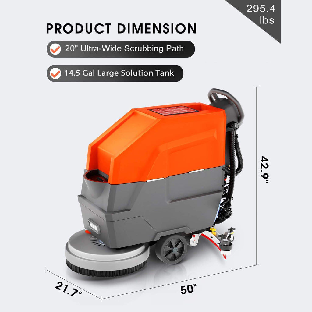 20-Inch Heavy-Duty All-In-One Commercial Electric Walk-Behind Floor Scrubber (SAK52973) - Saksby Wholesale - Dimensions