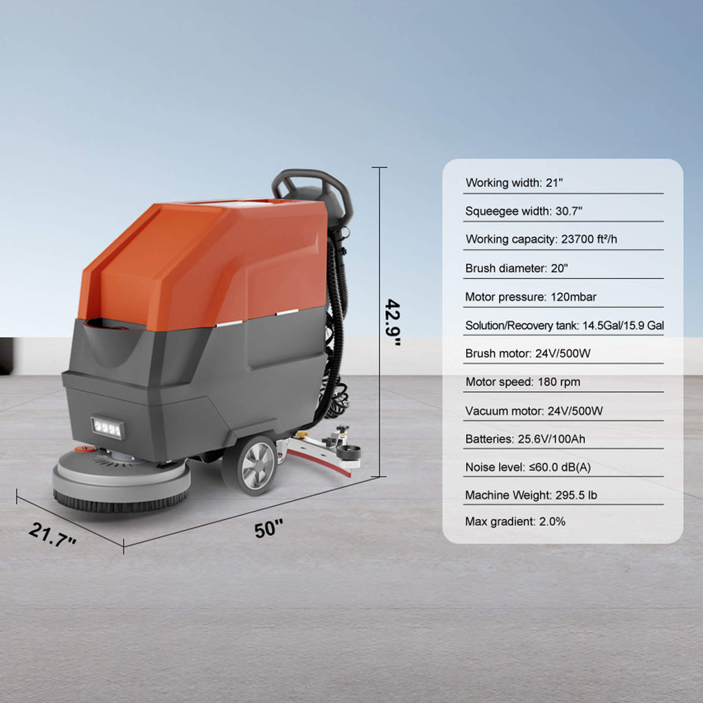 20-Inch Heavy-Duty All-In-One Commercial Electric Walk-Behind Floor Scrubber (SAK52973) - Saksby Wholesale - Specifications