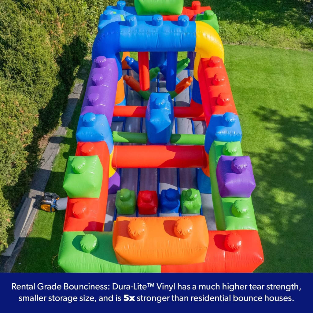 20FT Giant Multicolor Block Inflatable Obstacle Course With Large Mesh Windows (SAK75192) - Saksby Wholesale - Lifestyle Image In Outside Setup