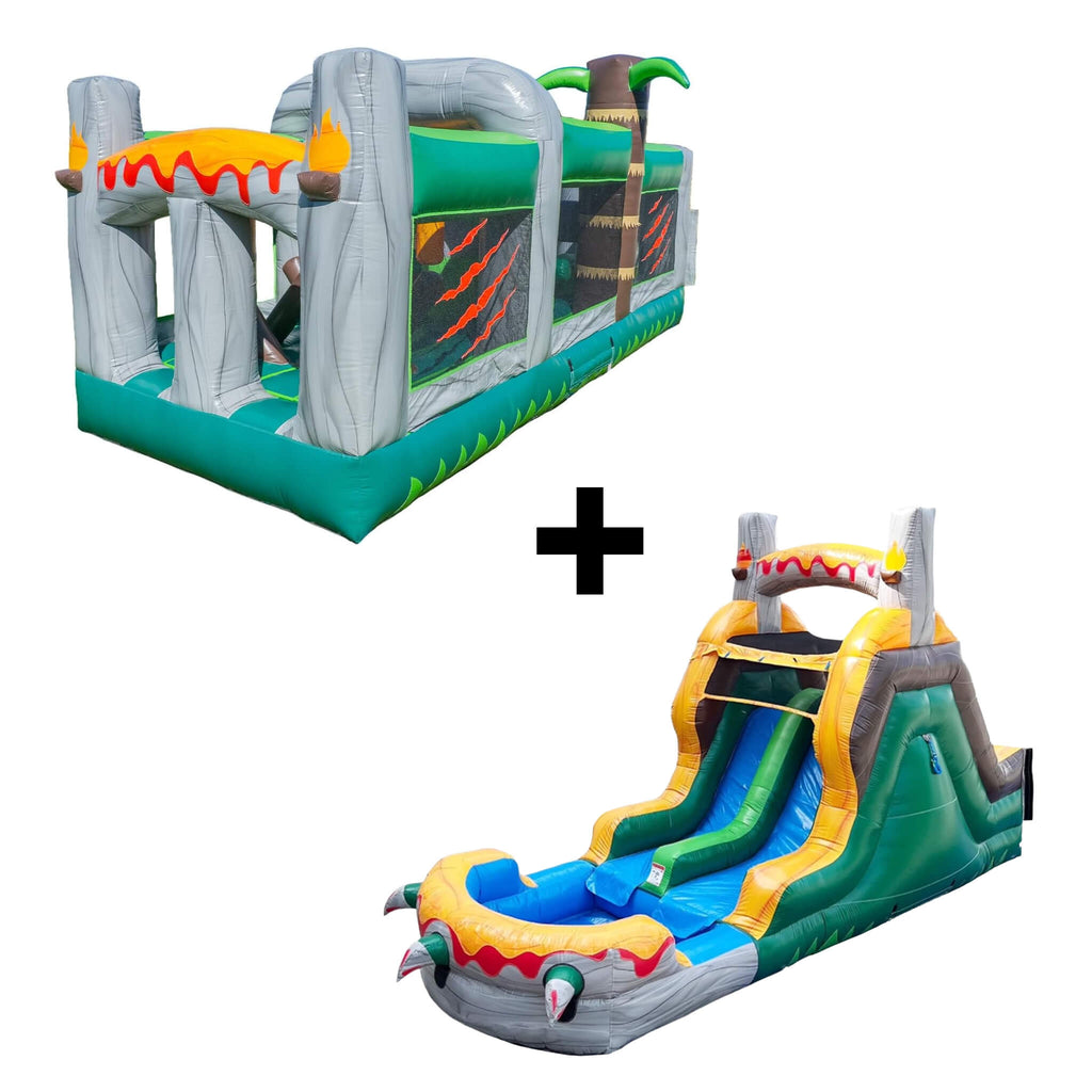 Inflatable 20FT Dinosaur Obstacle Course With Blower (SAK90817) - Saksby Wholesale - With Slide Combo