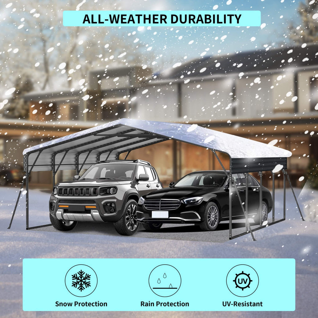 [20X20FT] Extra Large Heavy Duty Outdoor Metal Carport With Galvanized Steel Roof For Cars, Boats And Trucks (SAK75633) - Saksby Wholesale - All- Weather Resistant