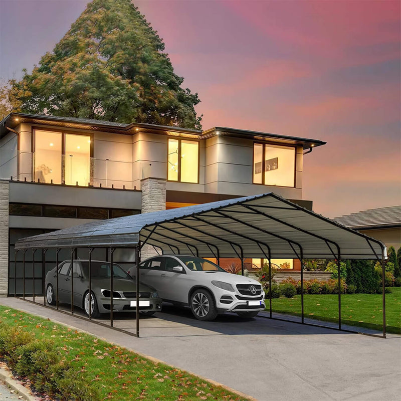 [20x40FT] Extra Large Heavy Duty Four Car Outdoor Metal Carport Canopy For Trucks, Boats And SUVs (SAK29713) SAKSBY - Front Right View