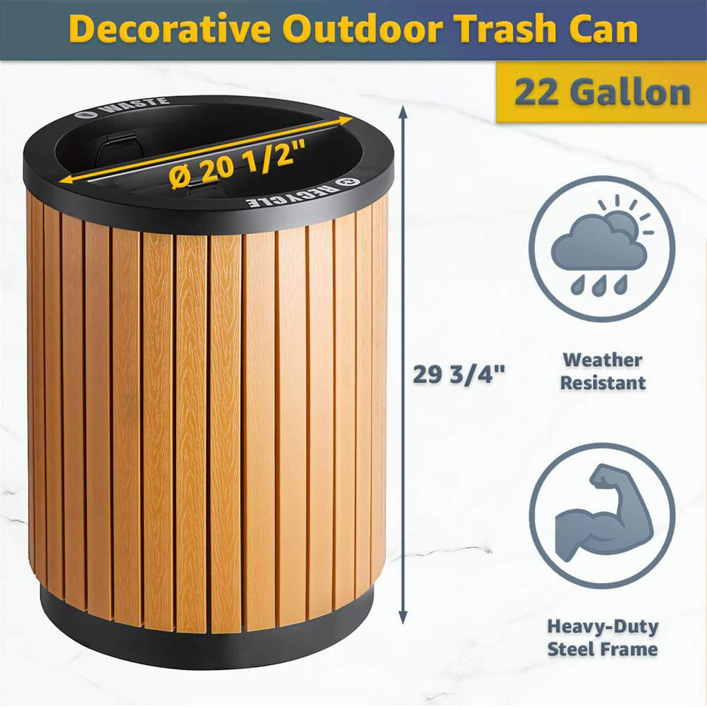 22-Gallon Commercial Outdoor Round Two-Stream Trash Can (SAK59821) - Saksby Wholesale - Dimensions