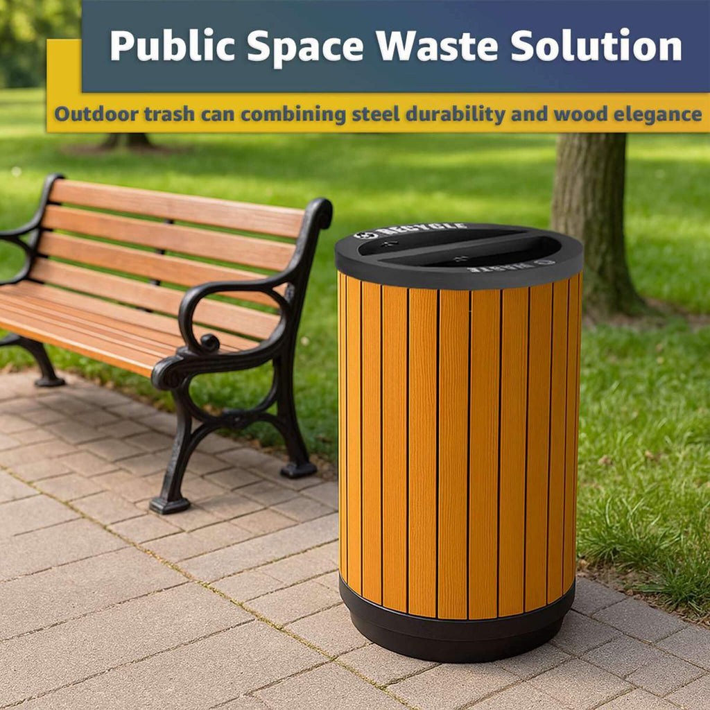 22-Gallon Commercial Outdoor Round Two-Stream Trash Can (SAK59821) - Saksby Wholesale - Public Space Waste Solution