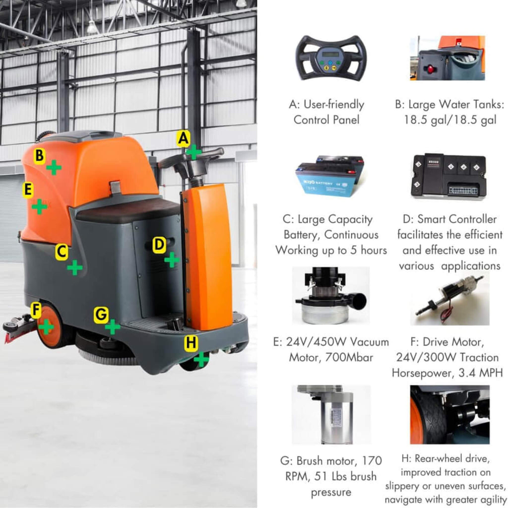 22-Inch Heavy-Duty Electric Industrial Ride-On Floor Scrubber With Dual Tanks (SAK40597) - Saksby Wholesale - Components