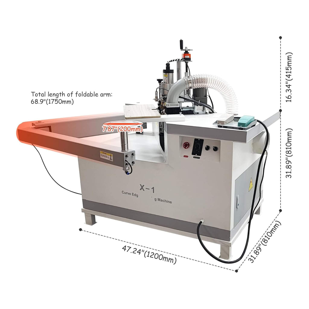 220V Curved Edge Trimming Machine With Foldable Arm (SAK60739) - Saksby Wholesale - Dimensions View
