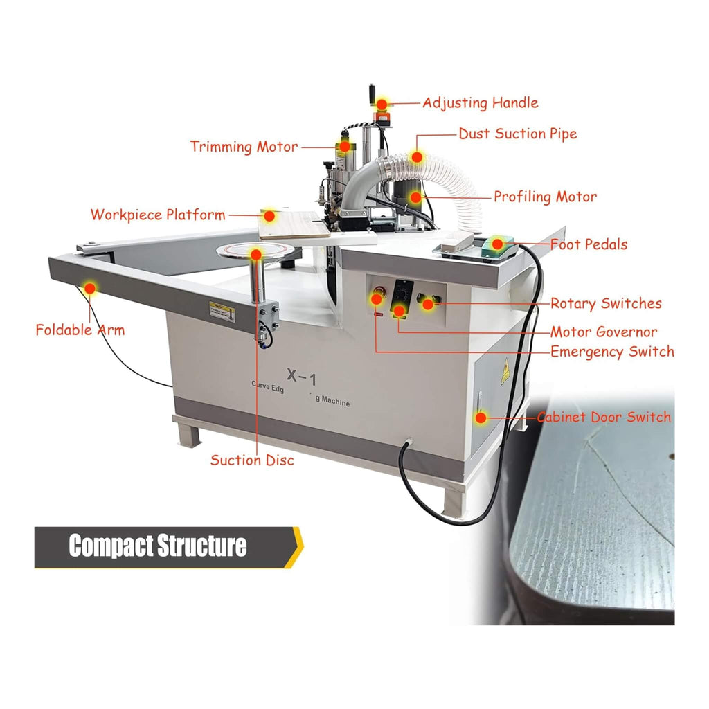 220V Curved Edge Trimming Machine With Foldable Arm (SAK60739) - Saksby Wholesale - Label Parts View