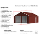 [22X23FT] Heavy-Duty Red-Brown Double Garage Steel Barn Storage Shed - Saksby Wholesale - Specifications