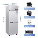 24-Inch Commercial 15 Cu.Ft Stainless Steel Reach-In Refrigerator With Two Split Doors (SAK67230) - Saksby Wholesale - Dimensions View