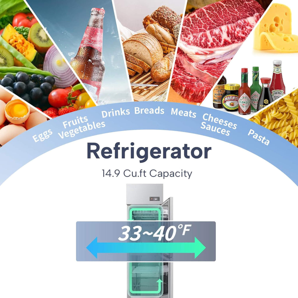 24-Inch Commercial 15 Cu.Ft Stainless Steel Reach-In Refrigerator With Two Split Doors (SAK67230) - Saksby Wholesale - Storage View