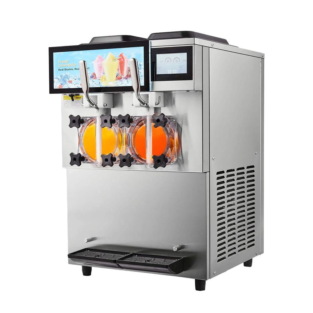 24L Commercial Double Cylinder Stainless Steel Slushy Machine With Touchscreen (SAK64125) - Saksby Wholesale - Front Left View With Slush