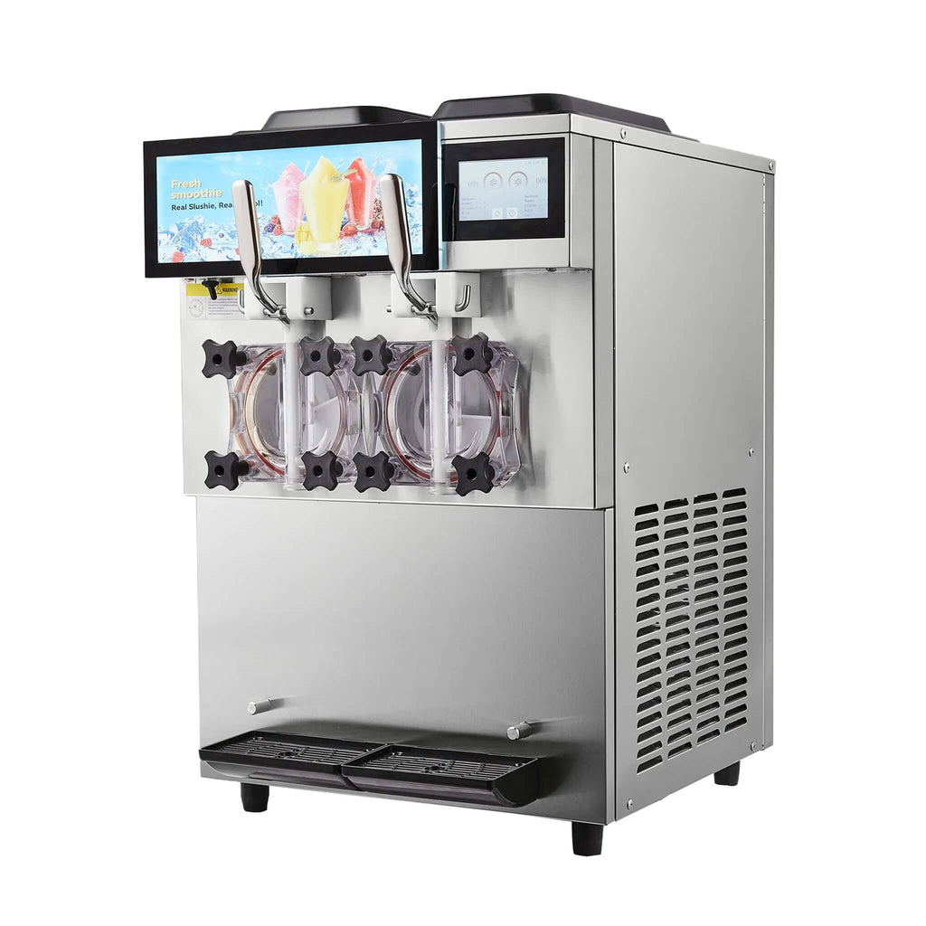 24L Commercial Double Cylinder Stainless Steel Slushy Machine With Touchscreen (SAK64125) - Saksby Wholesale - Front Left View Without Slush