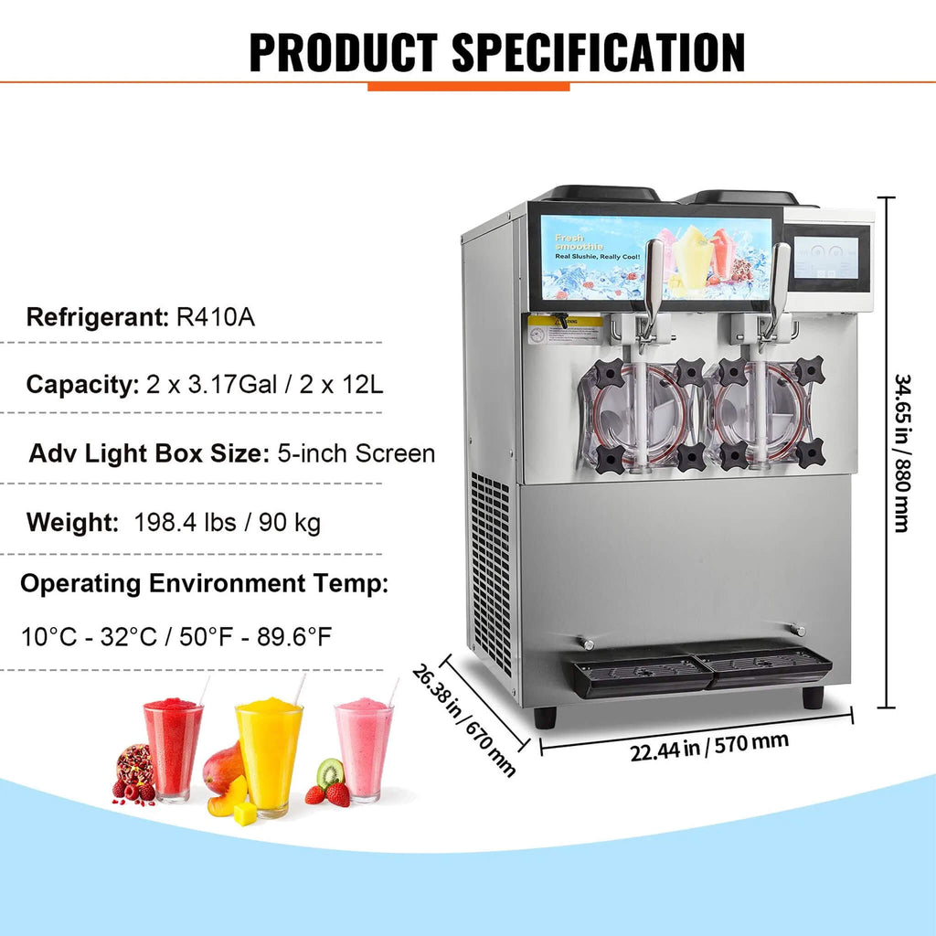 24L Commercial Double Cylinder Stainless Steel Slushy Machine With Touchscreen (SAK64125) - Saksby Wholesale - Specifications