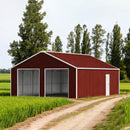 [25X33FT] Heavy-Duty Dual-Door Galvanized Steel Storage Shed - Saksby Wholesale - Front Left View Beside Road