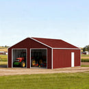 [25X33FT] Heavy-Duty Dual-Door Galvanized Steel Storage Shed - Saksby Wholesale - Front Left View On Farm