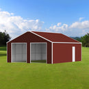 [25X33FT] Heavy-Duty Dual-Door Galvanized Steel Storage Shed - Saksby Wholesale - Front Left View On Grass