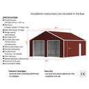 [25X33FT] Heavy-Duty Dual-Door Galvanized Steel Storage Shed - Saksby Wholesale - Specifications