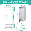 27-Inch 20.5 Cu.Ft Commercial Solid Door Stainless Steel Reach-In Freezer (SAK29705) - Saksby Wholesale - Dimensions