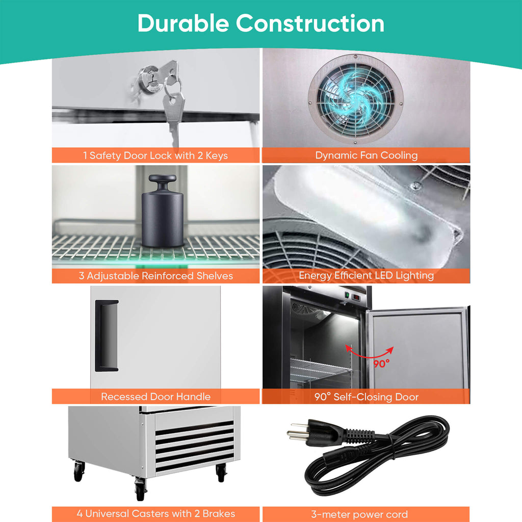 27-Inch 20.5 Cu.Ft Commercial Solid Door Stainless Steel Reach-In Freezer (SAK29705) - Saksby Wholesale - Durable Construction