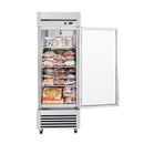 27-Inch 20.5 Cu.Ft Commercial Solid Door Stainless Steel Reach-In Freezer (SAK29705) - Saksby Wholesale - Front View With Food Inside And Door Opened