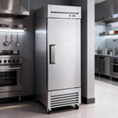 27-Inch 20.5 Cu.Ft Commercial Solid Door Stainless Steel Reach-In Freezer (SAK29705) - Saksby Wholesale - Lifestyle Front Right View In Kitchen Close Up