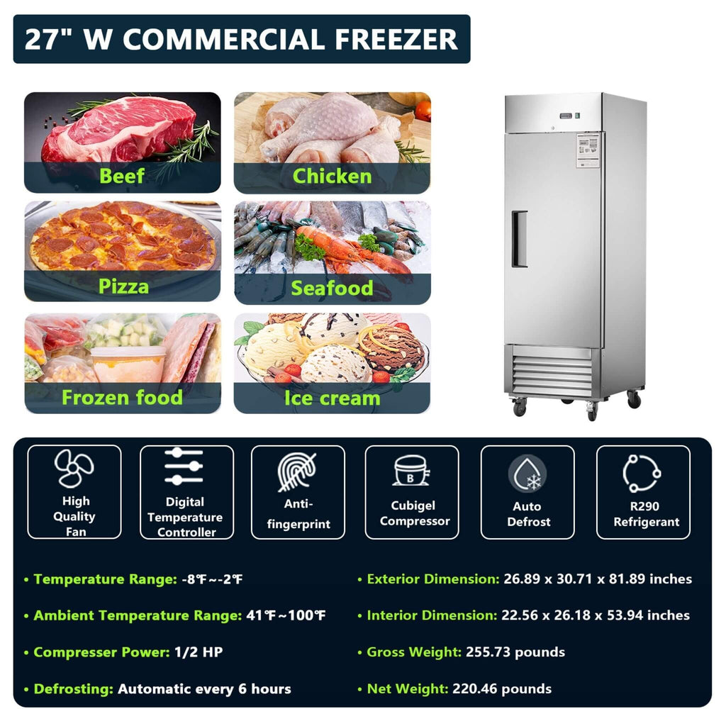 27 Inch 8.7 Cu.Ft Commercial Upright Stainless Steel Reach-In Freezer (SAK43815) - Saksby Wholesale - Features