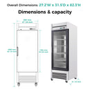 27-Inch Commercial Single Glass Door Reach-In Display Refrigerator (SAK30864) - Saksby Wholesale - Dimensions