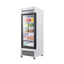 27-Inch Commercial Single Glass Door Reach-In Display Refrigerator (SAK30864) - Saksby Wholesale - Front Left View With Food Inside