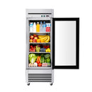 27-Inch Commercial Single Glass Door Reach-In Display Refrigerator (SAK30864) - Saksby Wholesale - Front View With Food Inside And Door Opened