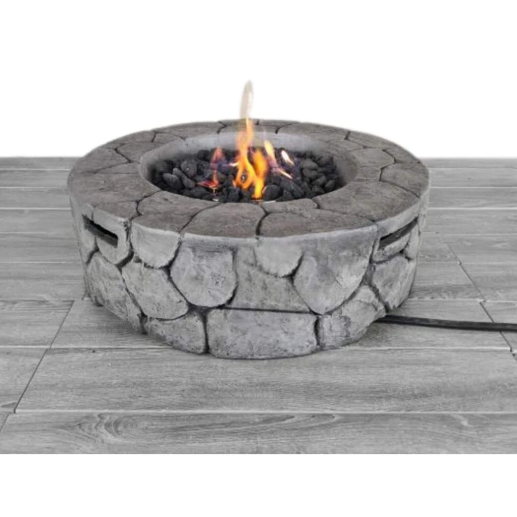 28-Inch Stone Gray Outdoor Fiber Reinforced Concrete Propane Fire Pit (SAK16725) - Saksby Wholesale - Actual Setup View