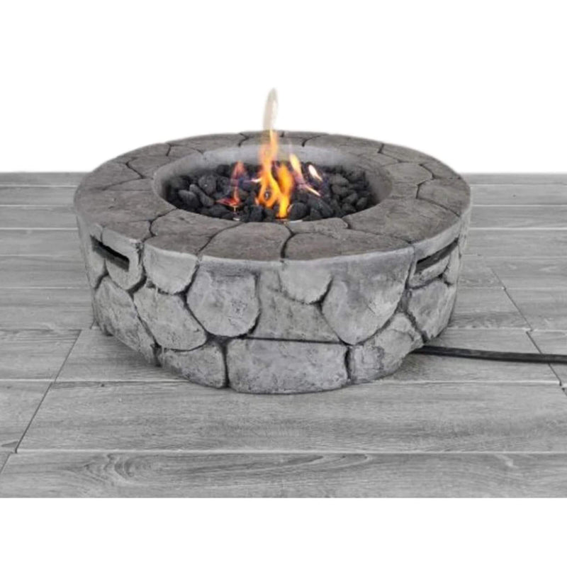 28-Inch Stone Gray Outdoor Fiber Reinforced Concrete Propane Fire Pit (SAK16725) - Saksby Wholesale - Actual Setup View