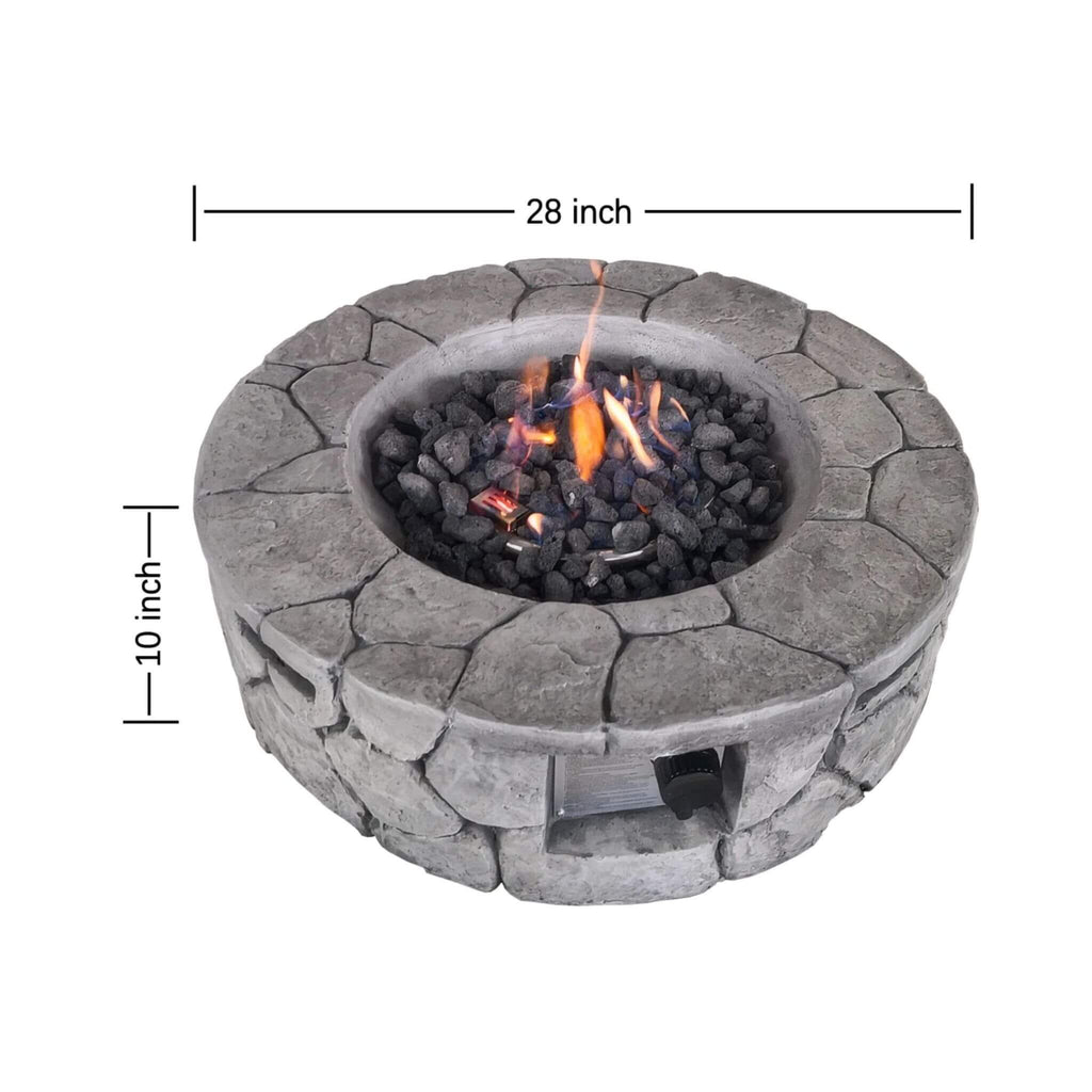 28-Inch Stone Gray Outdoor Fiber Reinforced Concrete Propane Fire Pit (SAK16725) - Saksby Wholesale - Dimensions