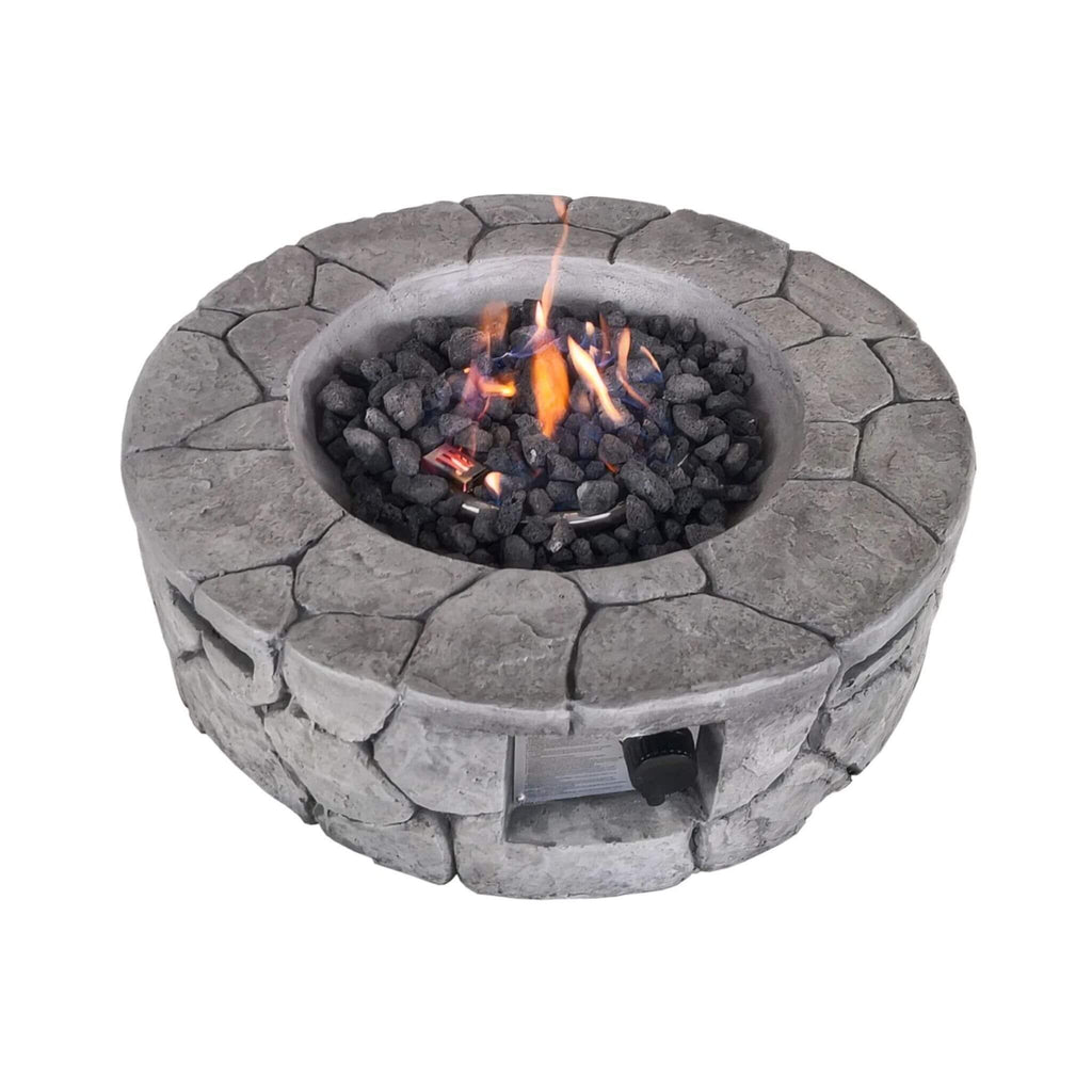 28-Inch Stone Gray Outdoor Fiber Reinforced Concrete Propane Fire Pit (SAK16725) - Saksby Wholesale - Top View