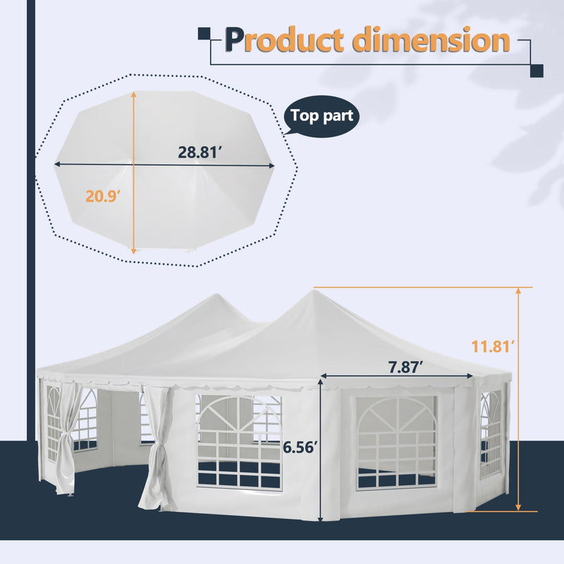 [29X21FT] Extra Large Heavy-Duty Outdoor Waterproof Party, Wedding Tent With Steel Frame (SAK53821) - Saksby Wholesale - Dimensions