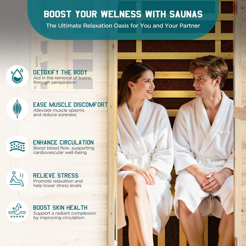 3-Person Low EMF Spruce Wood Infrared Sauna With Bluetooth Speakers And LED Lights (SAK59047) - Saksby Wholesale - Benefits