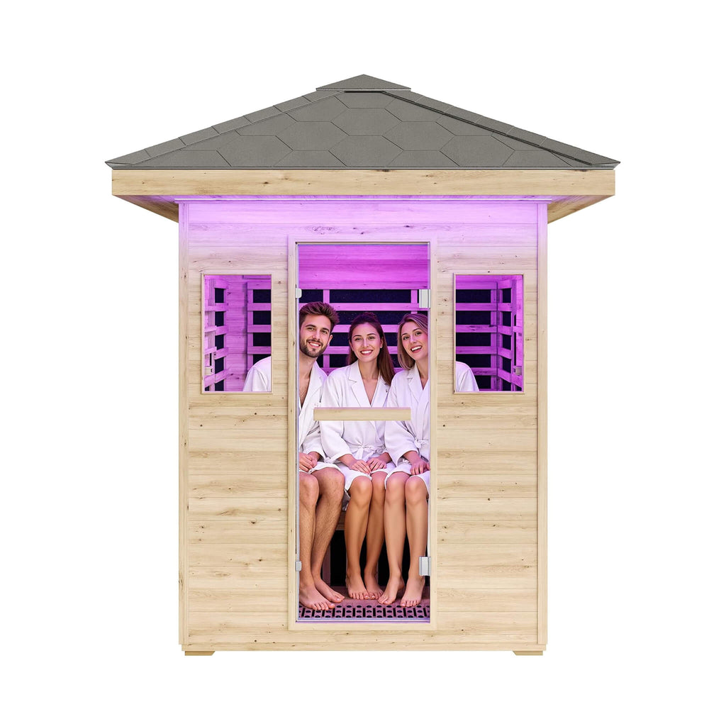 3-Person Low EMF Spruce Wood Infrared Sauna With Bluetooth Speakers And LED Lights (SAK59047) - Saksby Wholesale - Front View