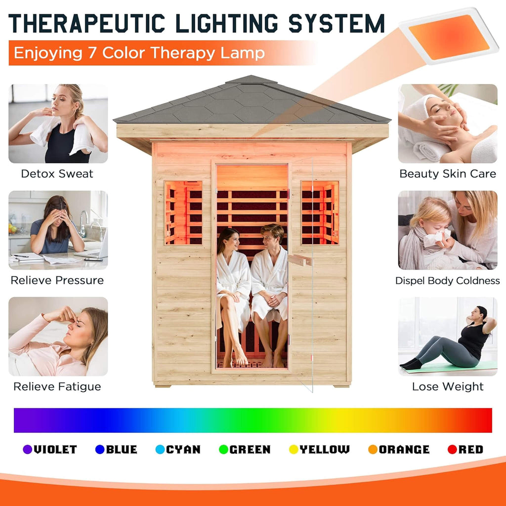 3-Person Low EMF Spruce Wood Infrared Sauna With Bluetooth Speakers And LED Lights (SAK59047) - Saksby Wholesale - Lighting System