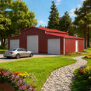 [30X42FT] Heavy-Duty All-Weather 3-Garage Galvanized Steel Storage Shed - Saksby Wholesale - Front Left View On Yard