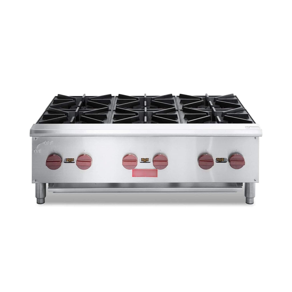 36-Inch Commercial 150K BTU 6-Burner Stainless Steel Countertop Gas Range (SAK92640) - Saksby Wholesale - Front View Design