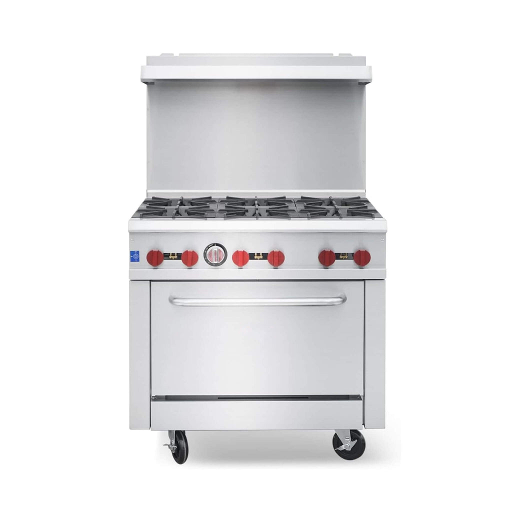36-Inch Commercial 210K BTU 6-Burner Stainless Steel Freestanding Gas Range (SAK85603) - Saksby Wholesale - Front View Design