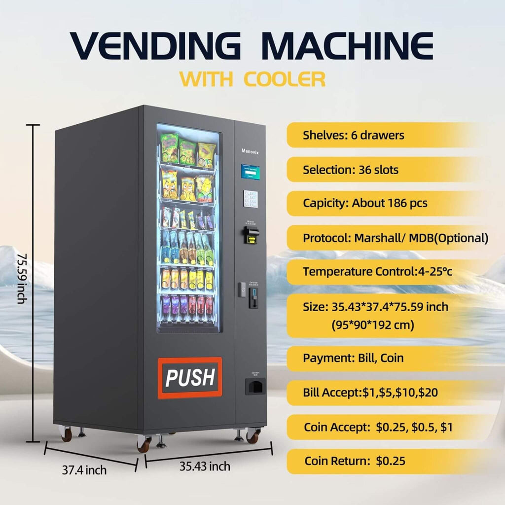36-Slot Commercial Refrigerated Snack Drink Vending Machine With Bill And Coin Acceptor (SAK67318)  - Saksby Wholesale - Product Details
