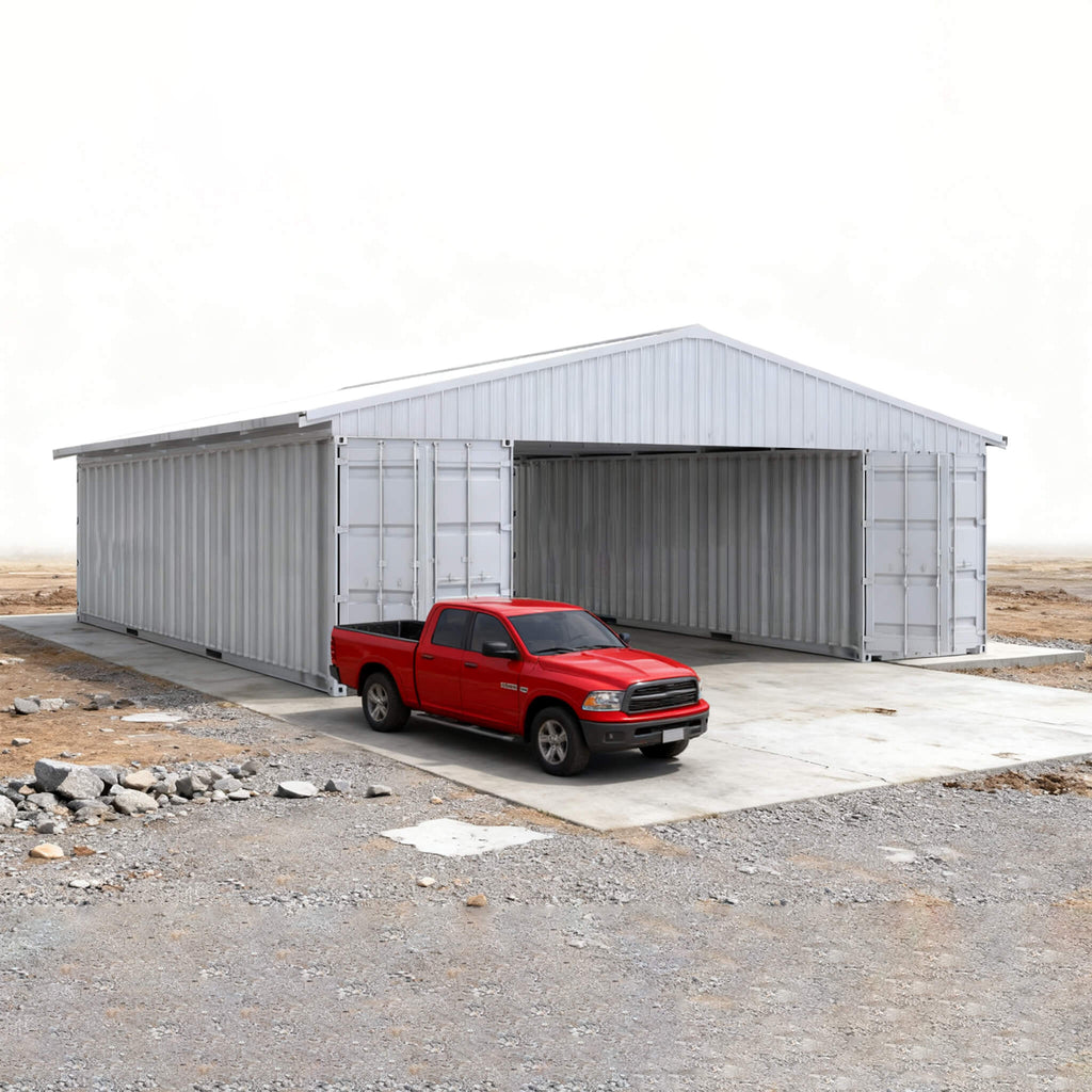 [36X40FT] Heavy-Duty Weather-Resistant Galvanized Steel Container Roof Kit - Saksby Wholesale - Behind Red Truck