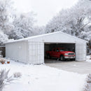 [36X40FT] Heavy-Duty Weather-Resistant Galvanized Steel Container Roof Kit - Saksby Wholesale - Front Right View In Snow