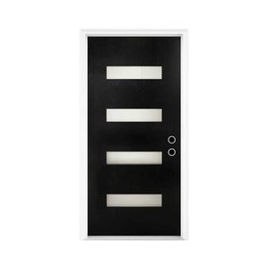 [36X80-Inch] Contemporary Frosted Glass Fiberglass Left Inswing Front Door With 6-9/16 White Vinyl Frame (SAK78420)