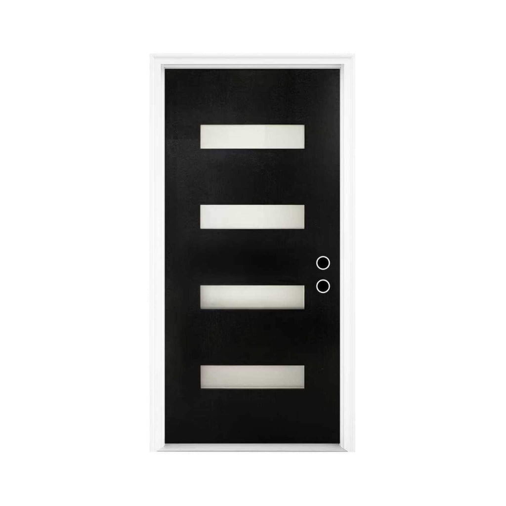 [36X80-Inch] Nuvia Contemporary Frosted Glass Fiberglass Front Door With 6-9/16 White Vinyl Frame (SAK78420) - Saksby Wholesale - Front View