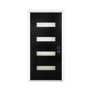 [36X80-Inch] Modern Black Left Inswing Fiberglass Entry Door With 4-9/16 White Vinyl Frame (SAK52910)