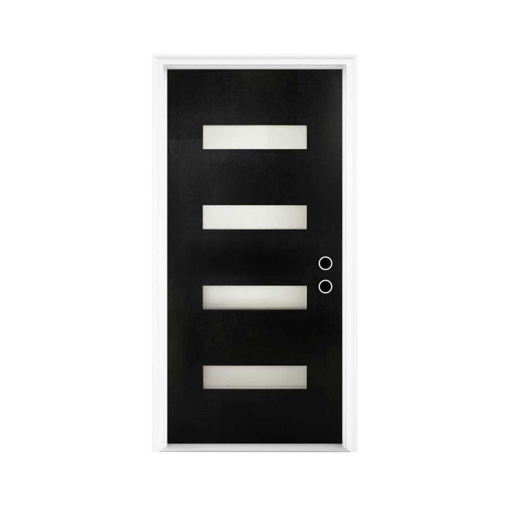 [36X80-Inch] Nuvia Modern Black Left Inswing Fiberglass Entry Door With 4-9/16 White Vinyl Frame (SAK52910) - Saksby Wholesale - Front View
