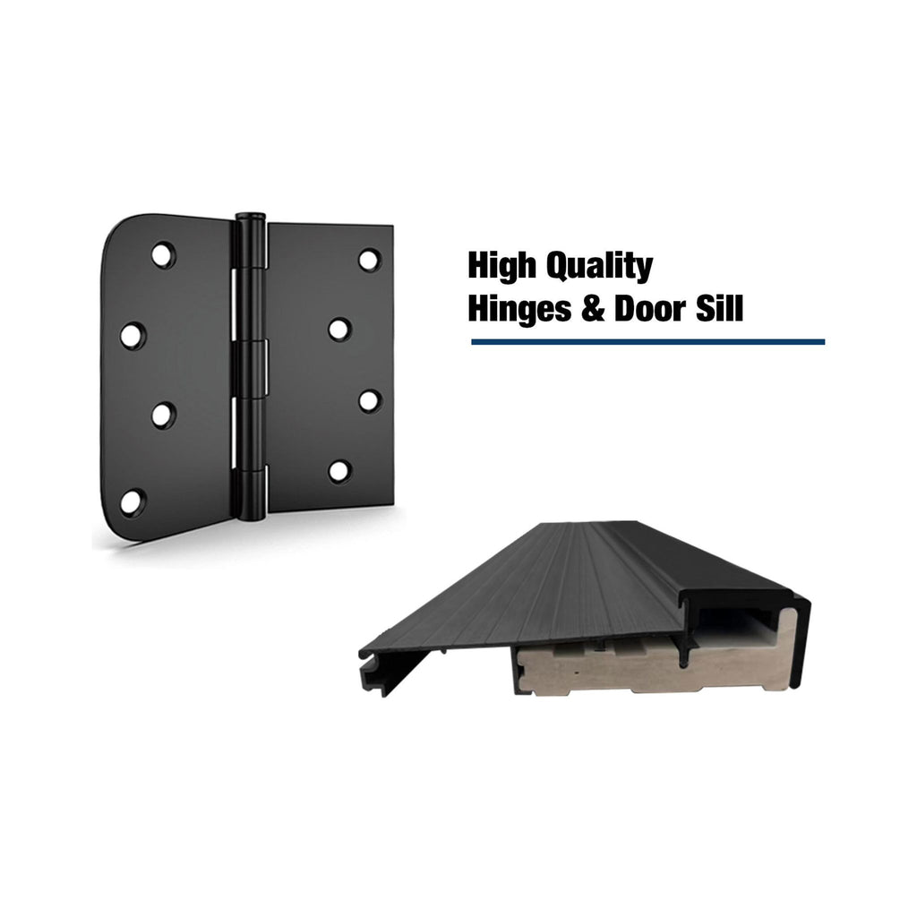 [36X80-Inch] Nuvia Modern Black Left Inswing Fiberglass Entry Door With 4-9/16 White Vinyl Frame (SAK52910) - Saksby Wholesale - Hinge and Door Sill