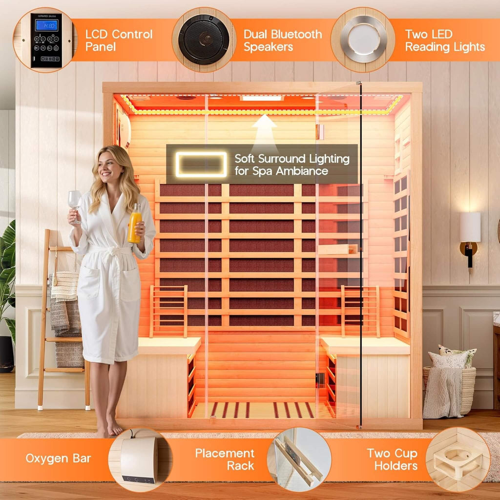 4-Person Low EMF Canadian Hemlock Infrared Sauna With Bluetooth (SAK29571) - Saksby Wholesale - Features